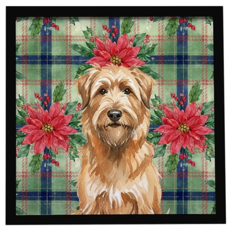 

Framed Metal Print 8X8 Square Tawny Briard Christmas Poinsettias Coffee Bar Wall Art Ready To Hang Bathroom Decor