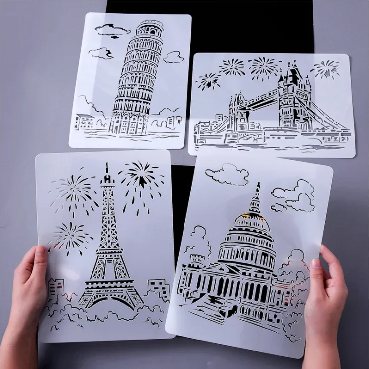 

A4 29 * 21cm creative building series layered stencil scrapbook stamp album decoration embossed paper card template decoration