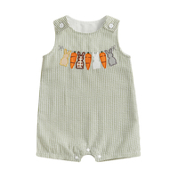 Toddler Boy Easter Outfit Bunny Carrot Embroidery Jumpsuit Sleeveless Overall Spring Palysuit Easter Clothes 0-3 Y