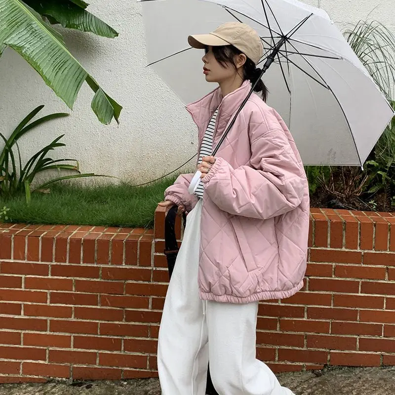 Uniforme de béisbol de algodón para mujer, chaqueta gruesa y cálida, ropa holgada coreana, Color sólido, 2023