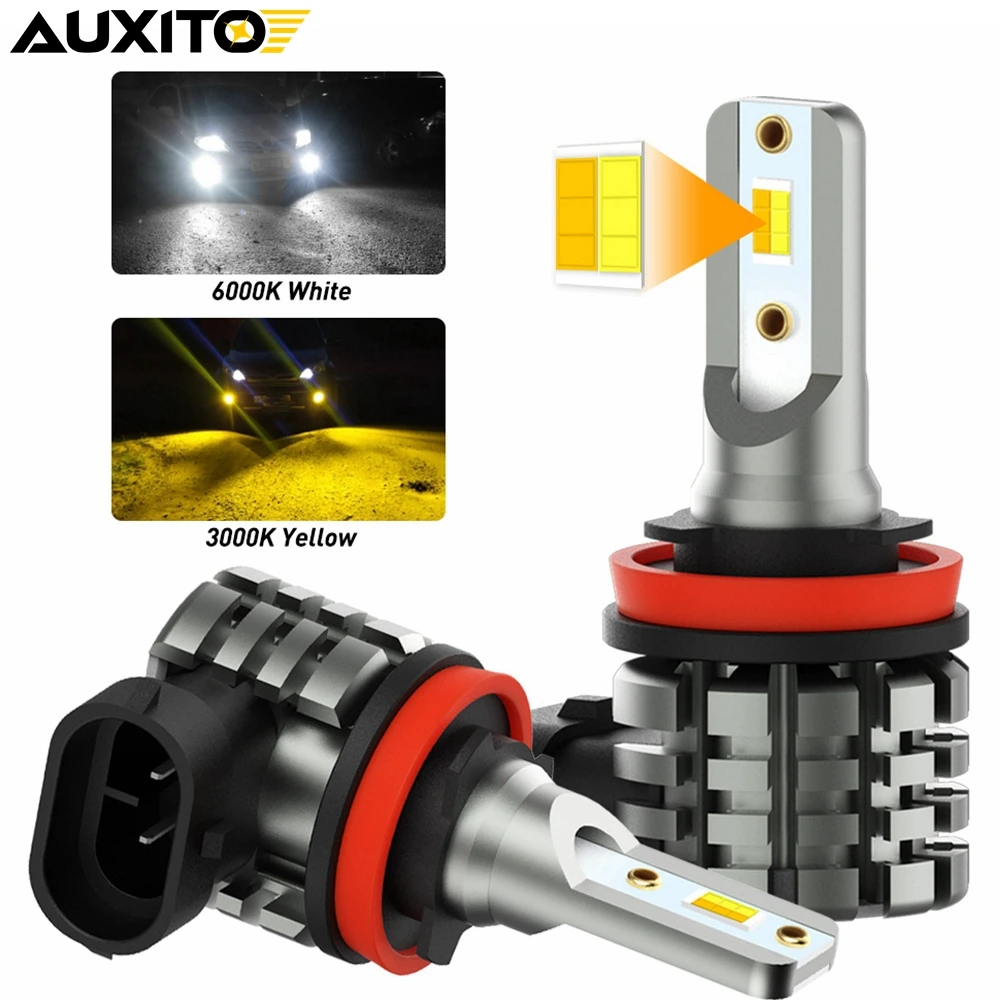 AUXITO 2PCS H11 H8 H9 LED Fog Light Bulbs Dual Yellow and White Car Fog Light for Bmw Audi Ford Ranger Nissan juke Honda fit gd1