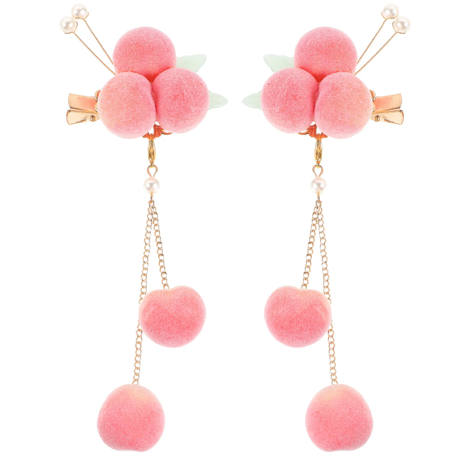 

2Pcs Tassel Hair Clips Peach Decoration Long Pendant Hairpins for Teen Girls Women Fine Or Thick Hair Secure Hold