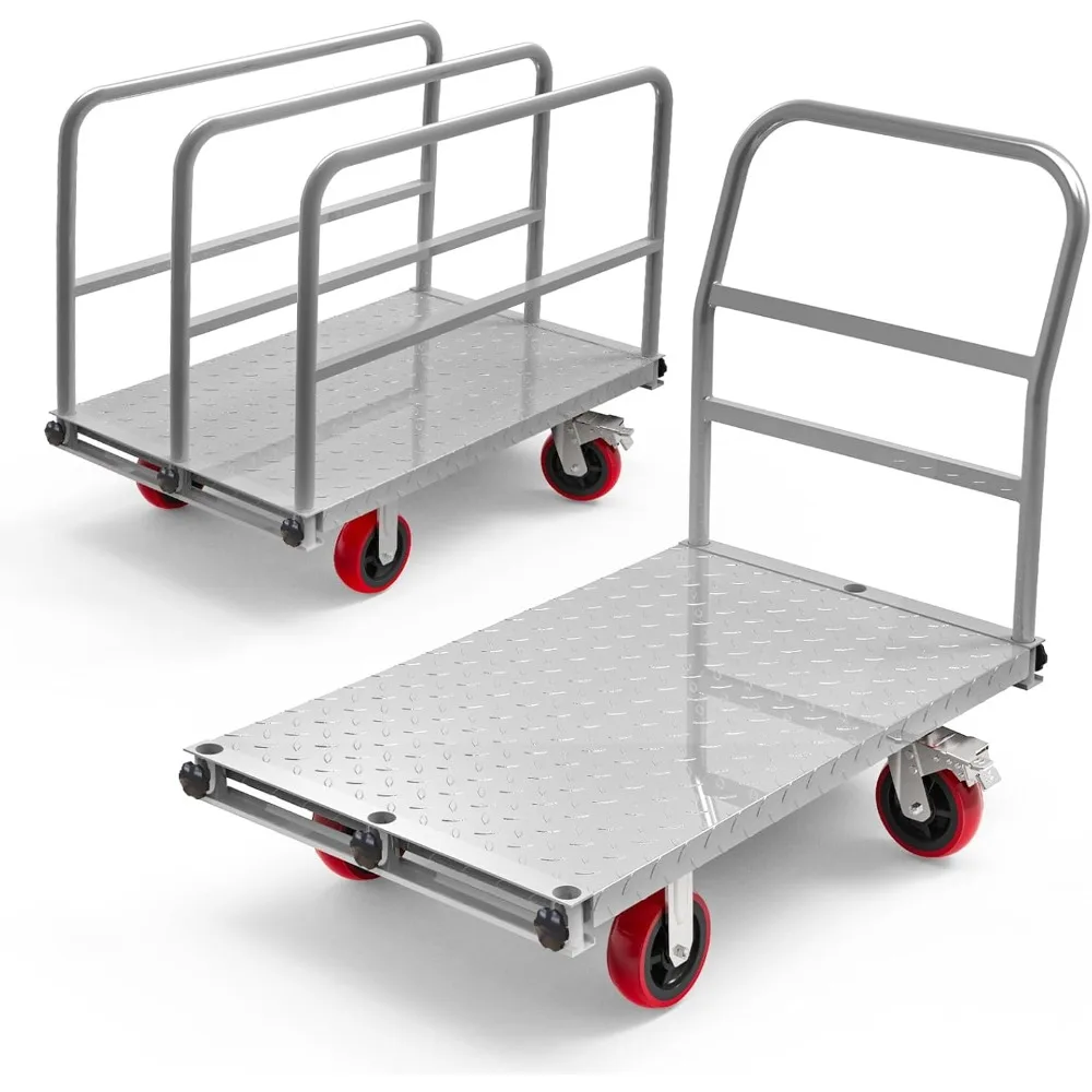 

2IN1 Steel Panel Truck Cart, Lumber Cart Drywall Dolly，2500LBS Heavy Duty Flatbed Cart Dolly with 6" Swivel Brake Wheels, 40x24I