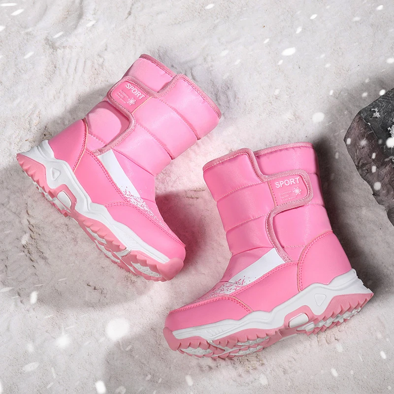 

2023 New Children Fashion Snow Boots for Girls Pink Simple Non-slip Teens Boys Ankle Boots Dropshipping 26-38 Unisex Waterproof