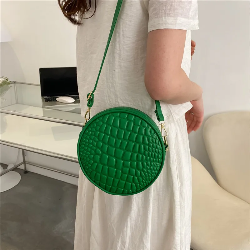 Trendy Round Crossbody Bags For Women Crocodile Pattern Pu Leather Shoulder Bag Small Fashion Female Handbag