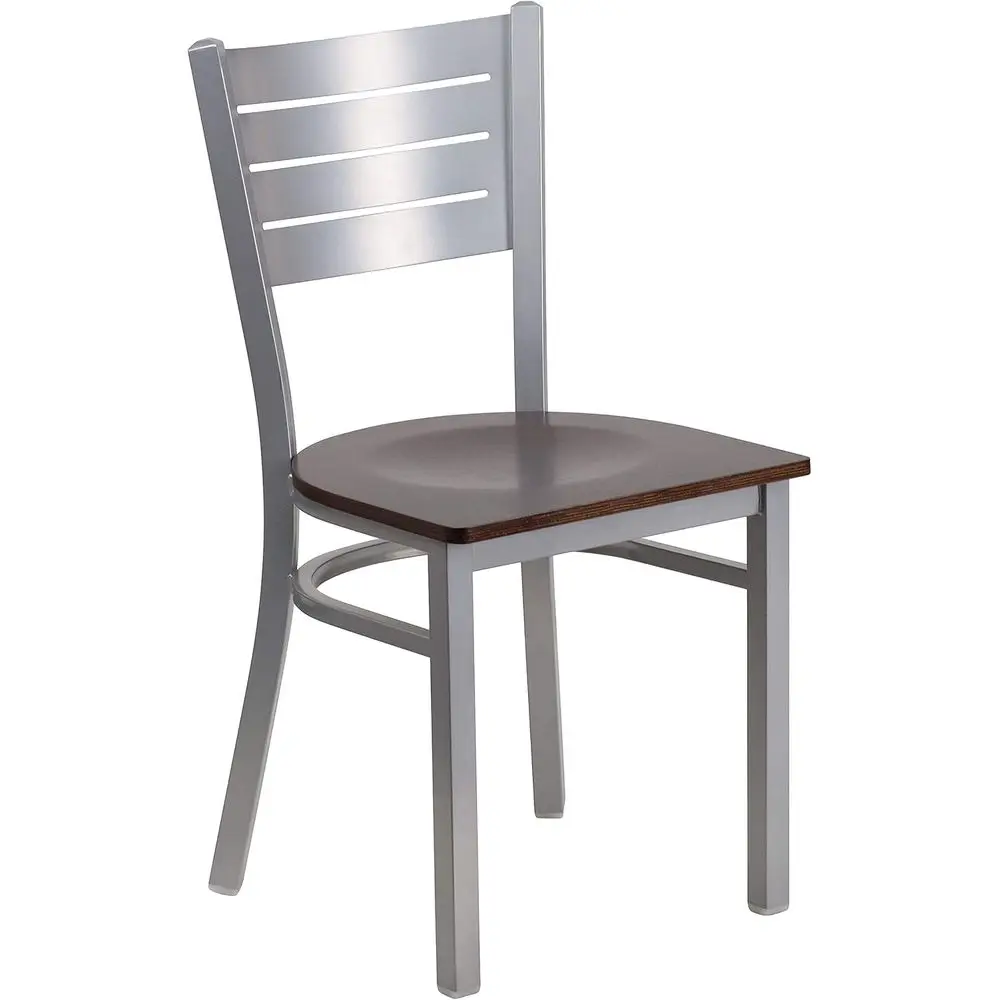 

HERCULES Series Silver Slat Back Metal Restaurant Chair - Walnut Wood Seat