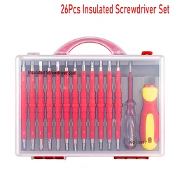 26Pcs/Case Insulated Screwdriver Precision Magnetic Bits Removable Torx Hex Slotted Phillips Electricians Repair Hand Tool Set