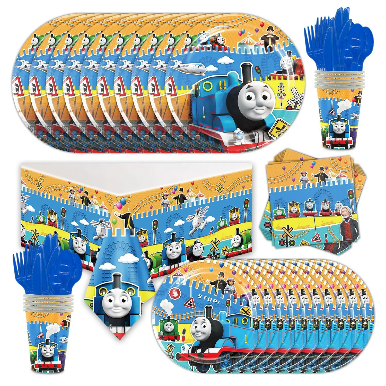 Thomas the Tank Engine Birthday Party dinnerware Banner Cake Disposable Hanging Flag Balloons Thomas Train backdrop Decoration