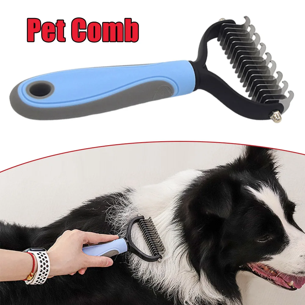 Double Sided Undercoat Rake Dematting Comb Thinning Comb Grooming Brush for Cats Dogs Pet Hair Removal Shedding Tool Cleaning