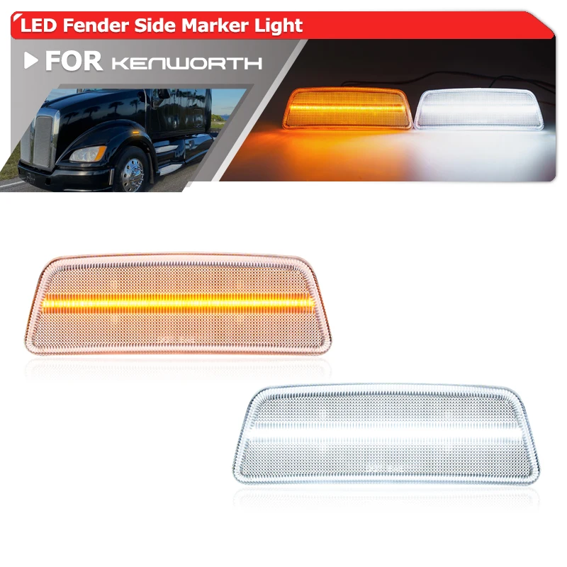 

For Kenworth T680 2013-2017 T700 T880 For Peterbilt Switchback White DRL Parking Amber LED Fender Wheel Side Marker Lights