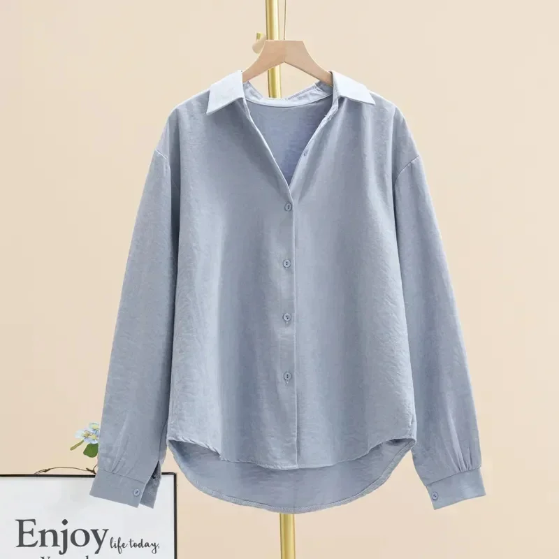 

Korean 2026 High Quality Autumn Long Sleeved Shirt Women Fashion Casual Loose All-match Solid Color Blouse Female Tops