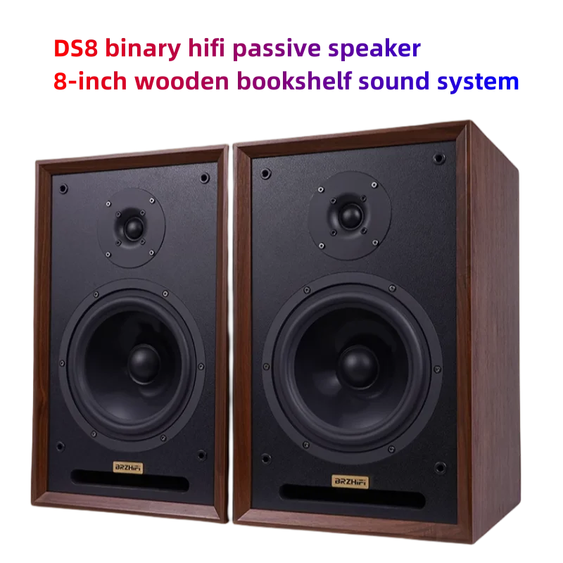 New DS8 dual frequency hifi passive speaker, 8-inch wooden bookshelf, audiophile level desktop sensitivity: 90dB/mW