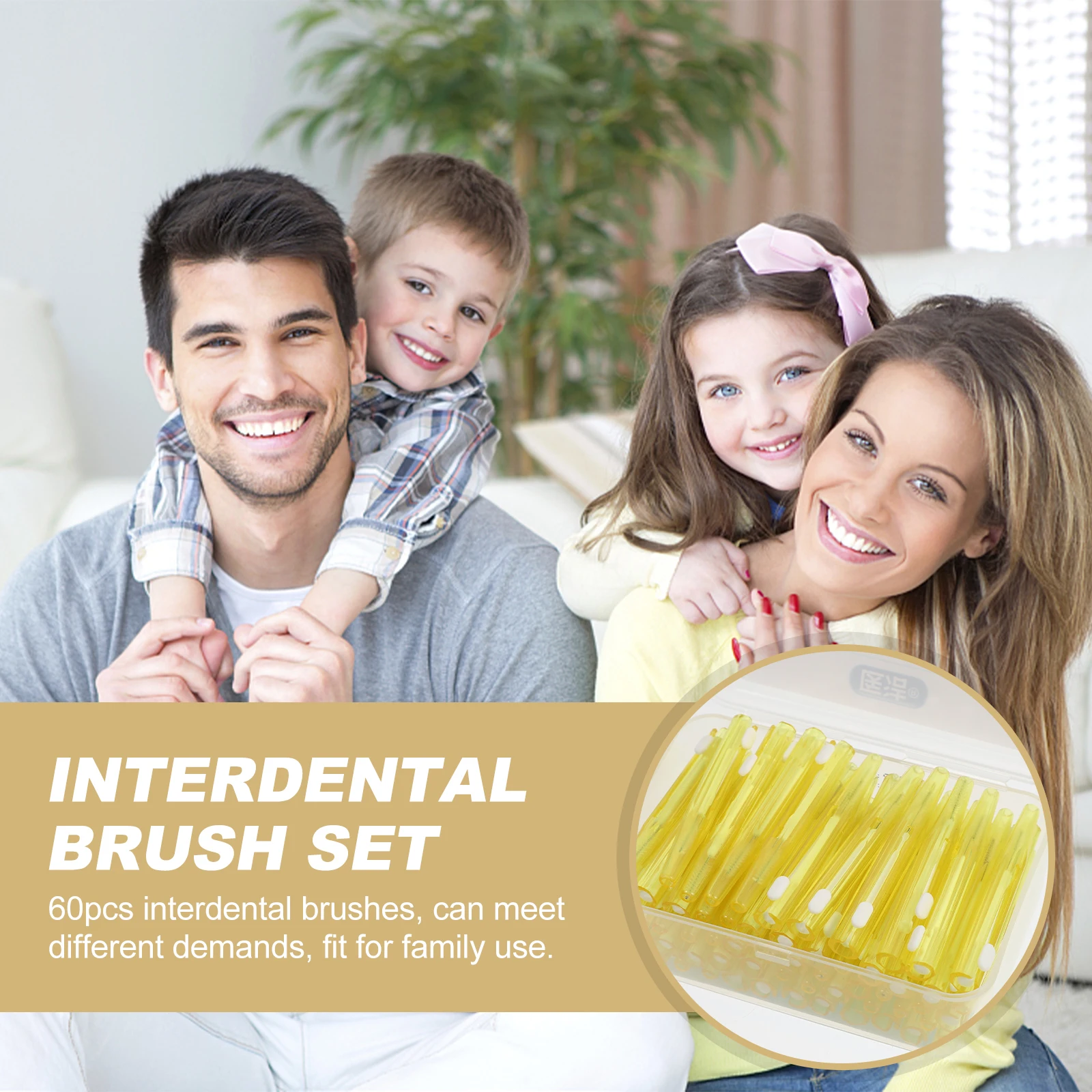 

60pcs Interdental Brush Set Deep Cleaning Braces Floss Oral Care Tool Yellow Teeth Picks Portable Tooth Cleaning Dental Floss