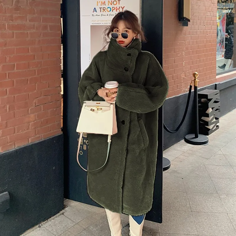 The new casual plush coat for women a mixed fur with long stand-up collar exudes stylish and elegant vibe