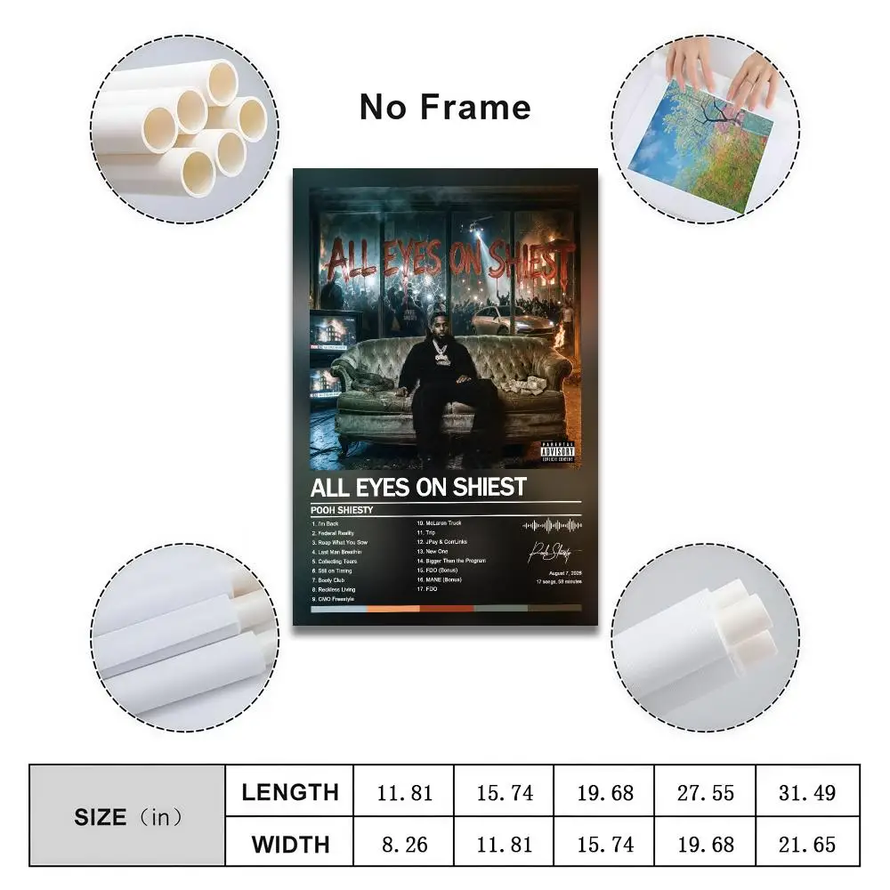 Poster Peelable Self-Adhesive Album Cover Poster Stickers, Frameless Wall Art for Singer Band Pop Rap Bedroom Pooh S-Shiesty