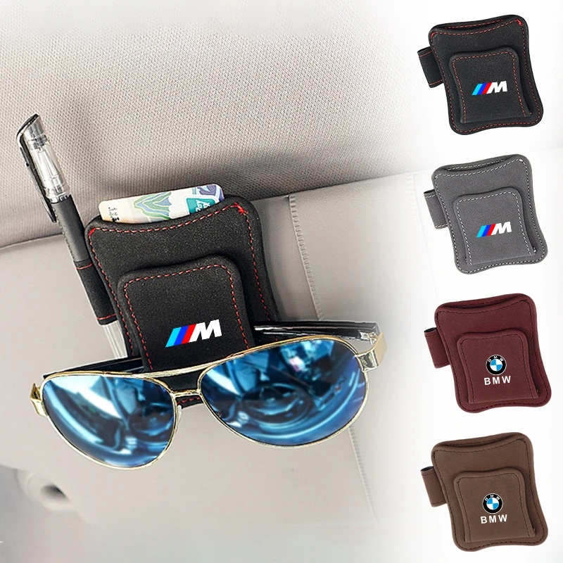 

For BMW M Performance E28 E39 E46 E53 E60 F20 X6 X5 Car Glasses Clip Multifunction Sun Visor Leather Magnetic Eyeglasses Clip