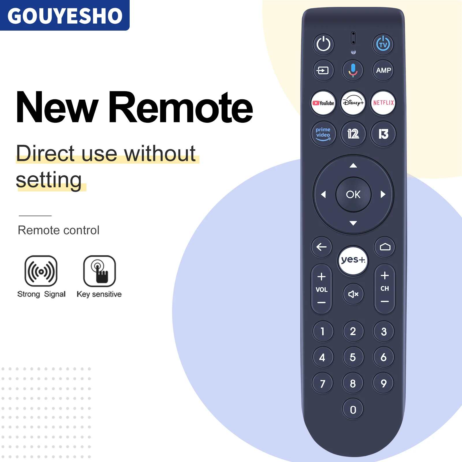 New Voice Remote Control For yes+ Android TV with YouTube Disney+ Netflix Button