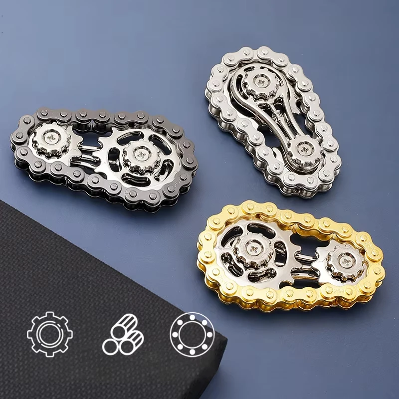 Metalowy Spinner Łańcuchowy z Kołem Zębatym, Kołem Zamachowym i Zębatką do Redukcji Stresu dla Dorosłych i Dzieci