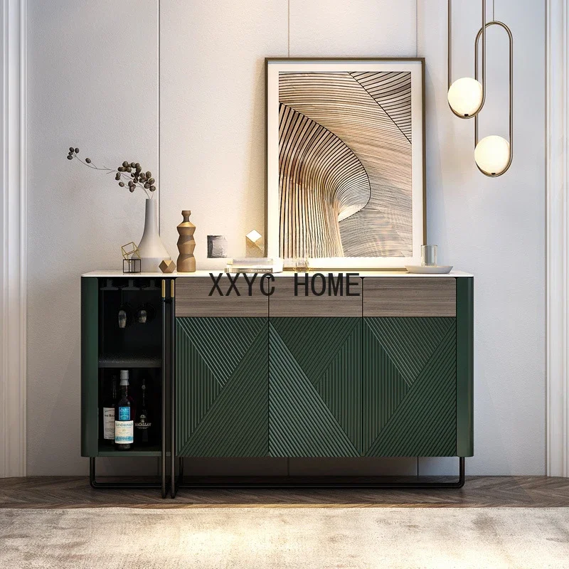 Luxury Style Stone Plate Dining Edge Tea Cabinet Modern Minimalist Living Room Dining Room Dark Green Hallway Side Cabinet