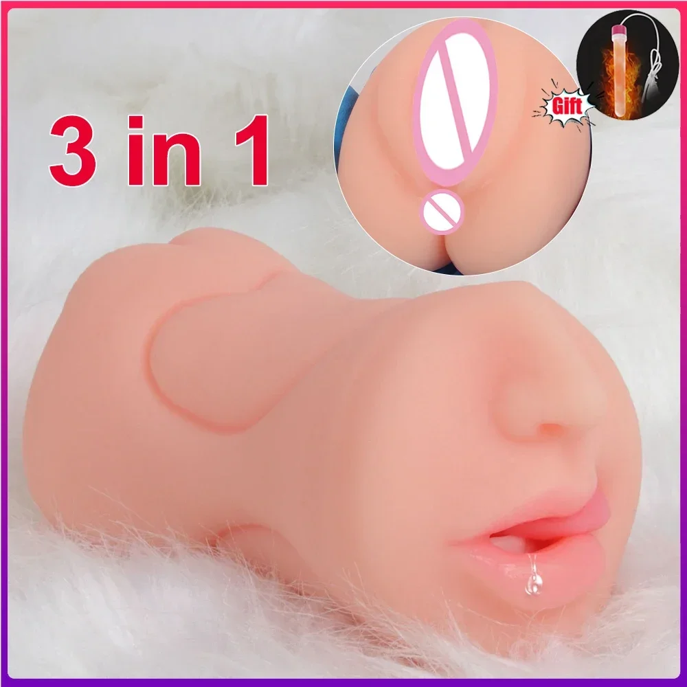 Male 3 in 1 Silicone Masturbator Mouth Vagina Anus Soft Masturbator Realistic Pocket Pussy Man Adult Product Sex Toys