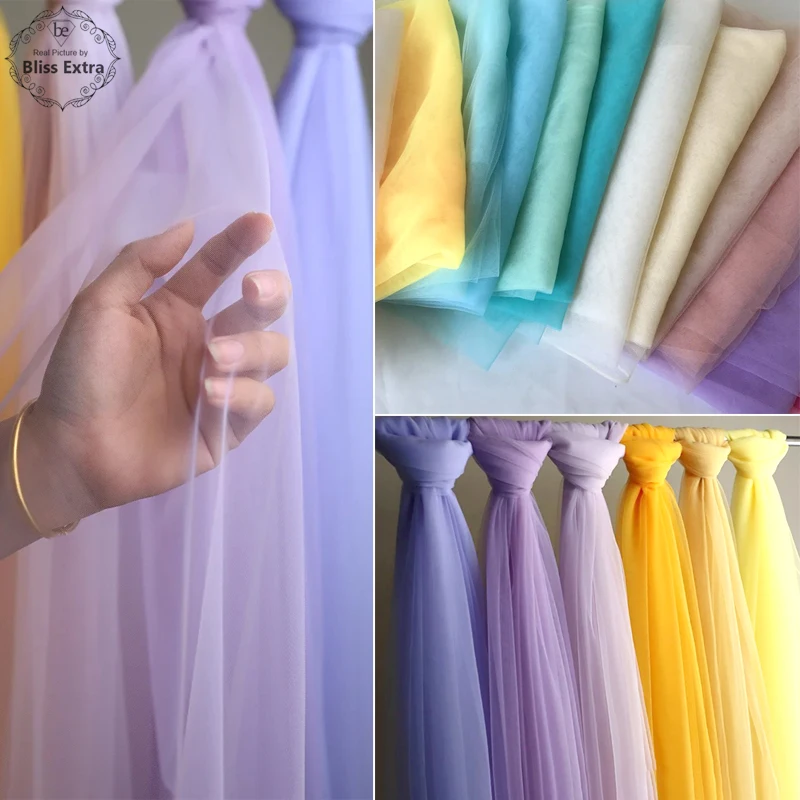 

Soft Tulle Fabric Wedding Celebration Curtain Clothing Avocado Green Blue Lilac Yellow Mesh Layout Chair Back Drap Yarn Net