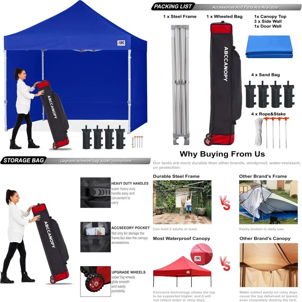 

Коммерческая всплывающая палатка с навесом 8x8 с боковыми стенками — простая установка, королевский синий, укрытие для мероприятий на открытом воздухе