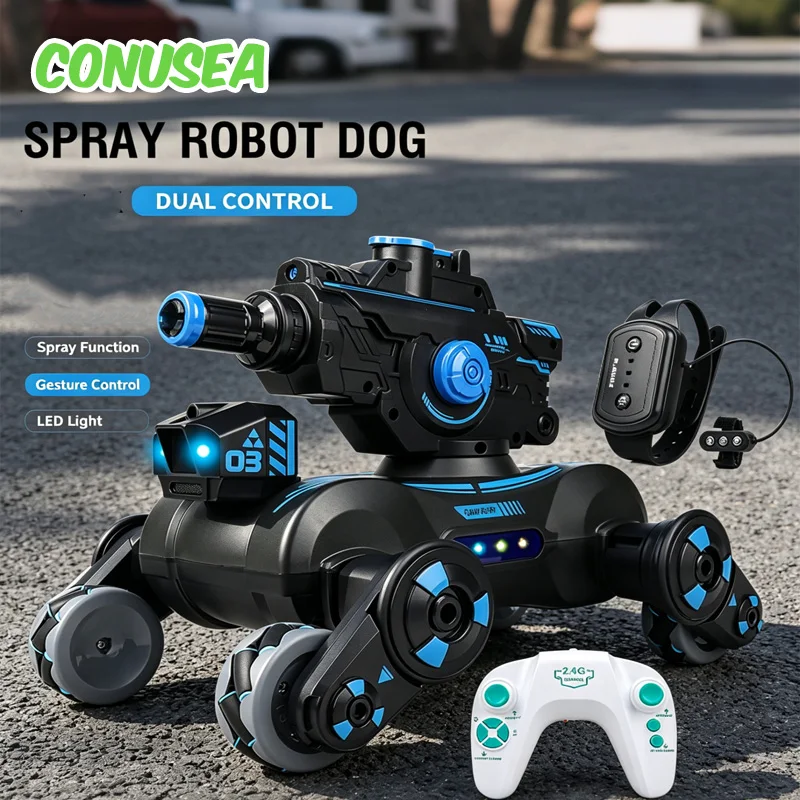 Rc Car Robot Dog Remote Control Car Shooting Games 2.4G 4WD Radio Controlled Toys Gesture Sensing Spray Puppy Children Toys