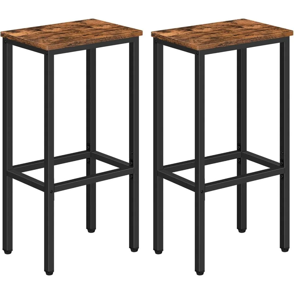 

Set of 2 Bar Stools, 29.5" Tall Counter Stools, Kitchen Breakfast Chairs with Footrest, Rectangular Industrial Chair