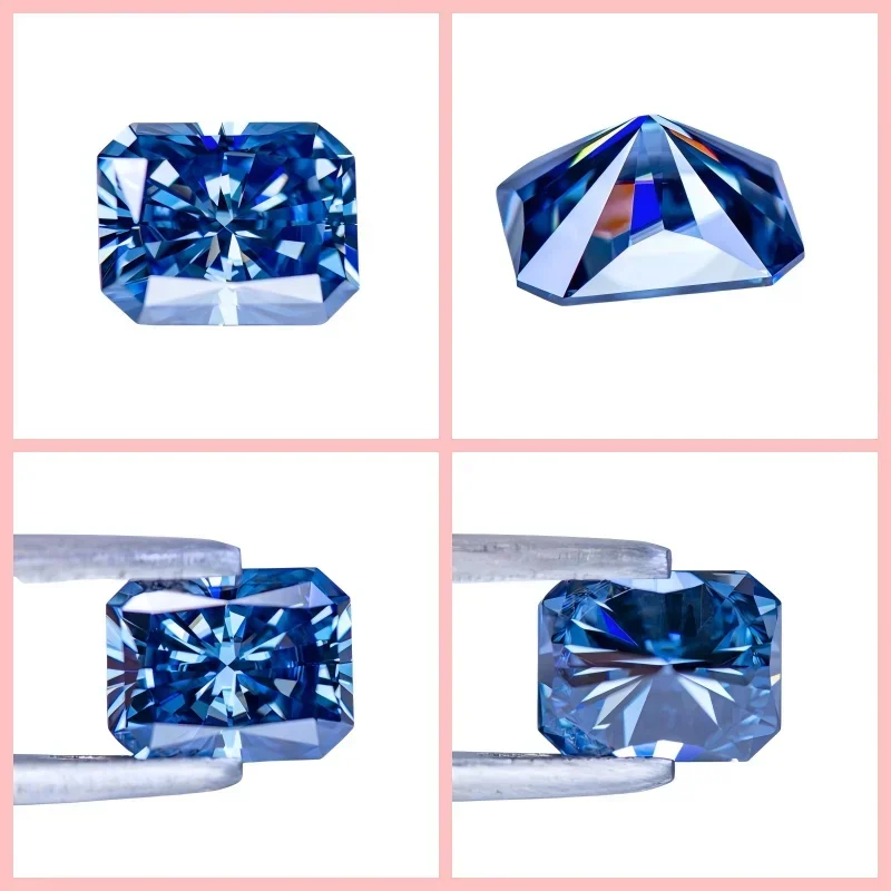 Natürlicher, königsblauer Moissanit-Edelstein im Radiant-Schliff für Charms, Damenschmuck, mit Zertifikat – Detail 5