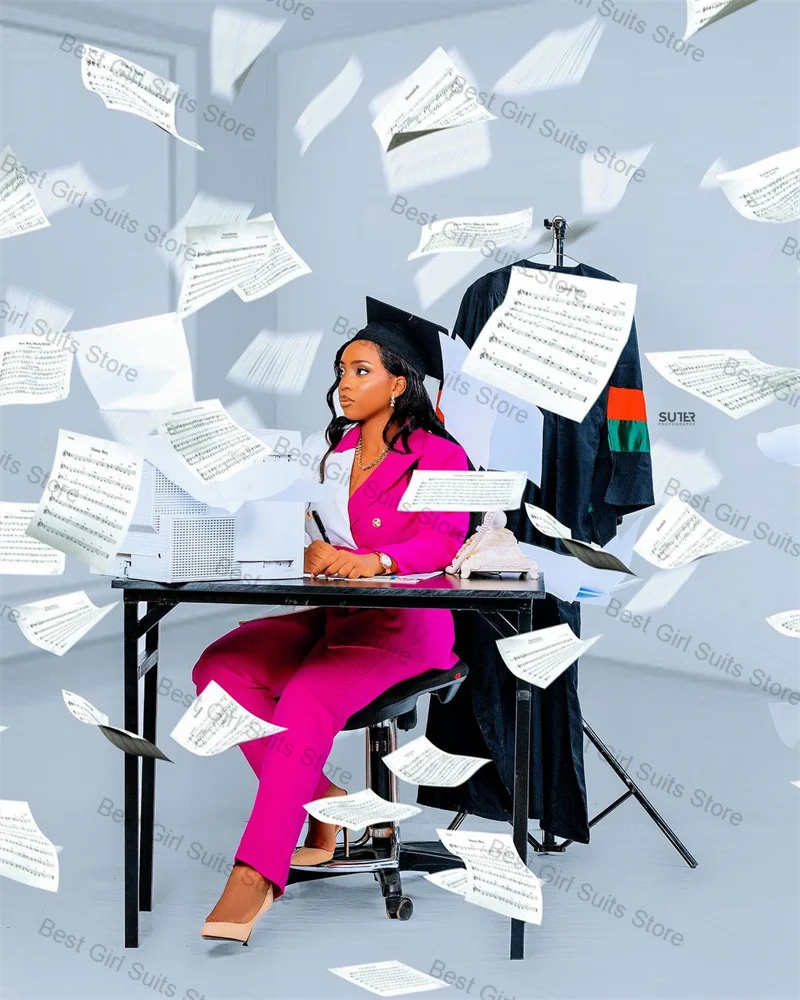 Costume 2 pièces blanc rose pour femmes, Blazer + pantalon pour remise de diplôme, veste formelle de bureau pour dames, manteau de mariage personnalisé avec ceinture, automne