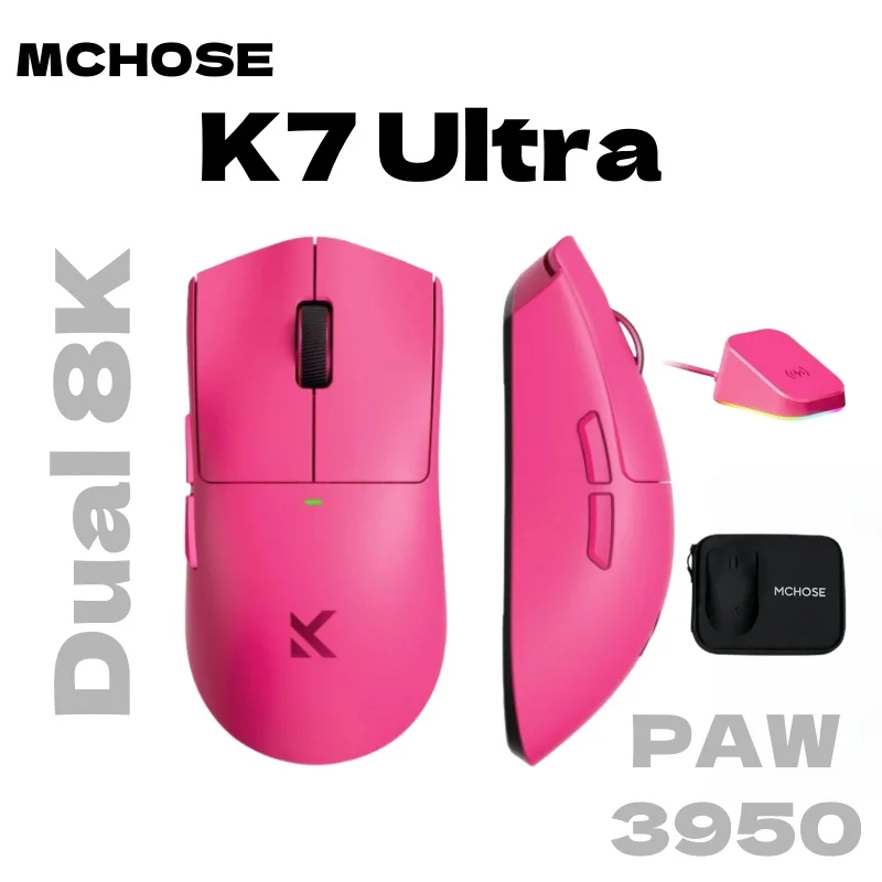 

MCHOSE K7 Ultra Wireless Gaming Mouse PAW3950 Dual 8K Taxa de oragem Leve magnético sem fio Dock de carregamento Esports Office