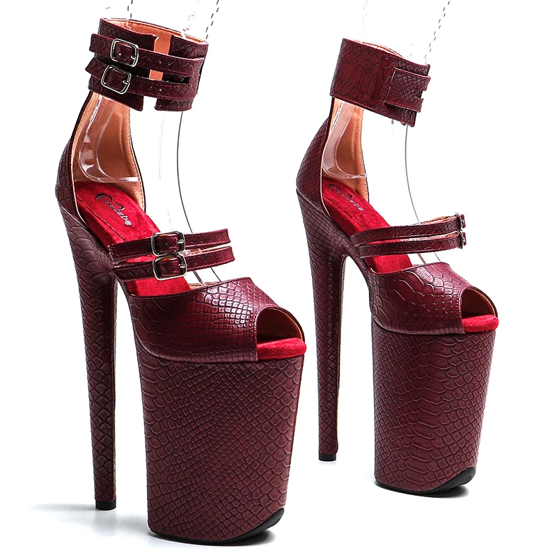 Leecabe 23cm/9 polegadas cobra pu superior dedo do pé aberto moda plataforma sandálias de salto alto sapatos de dança de poste