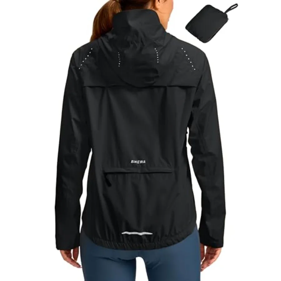 

Bikewa Women's Cycling Rain Jackets Waterproof Windbreaker Lightweight Running Windproof Reflective Jacket Packable Hooded