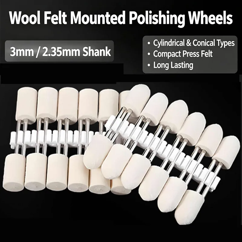 Wool Felt Polishing Buffing Wheel 3-12mm 2.35/3mm Shank Rotary Tool Grinding Head For Dremel Jewelry Metal Surface Polishing