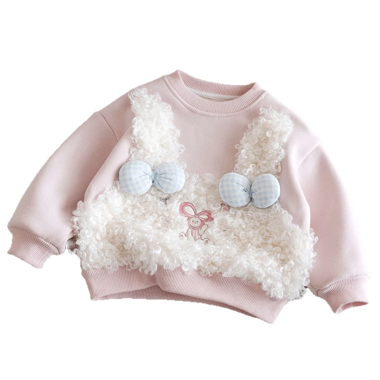 الكورية الشتاء طفل رضيع الفتيات هوديس أرنب القوس ليتل طفل الفتيات البلوز سميكة الدافئة الصوف تقسم الرضع الفتيات البلوفرات #5