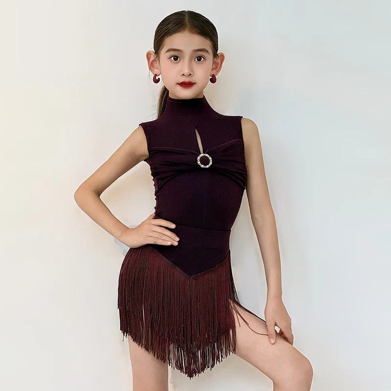 purple-children's-latin-dance-performance-costume-set-sleeveless-velvet-bodysuit-and-tassel-skirt-kids-girls-dancewear