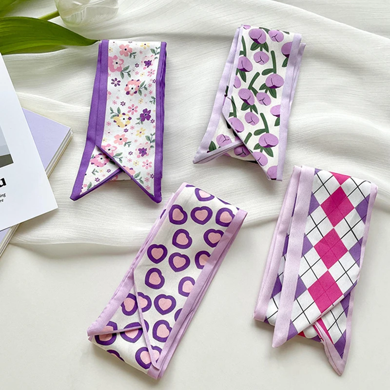 Nueva bufanda de seda corta y estrecha de lujo para mujer, cinta para el pelo, cinta de seda, pañuelos pequeños para el cuello, bolsa con asa, cinta, pañuelo, corbata para mujer