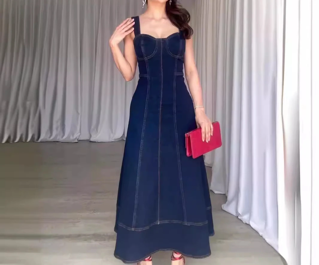 Summer Dress 2024 Design Feeling Thin Casual Slim Fit Shoulder Strap Long Dresses Streetwear Sleeveless Long Skirt for Female