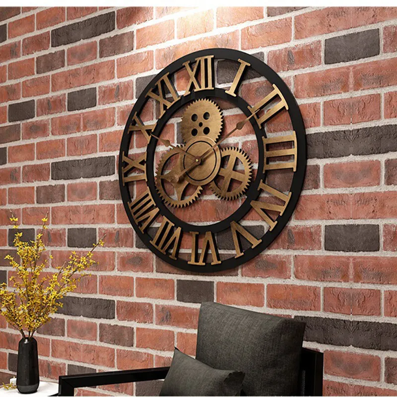 3D Retro Wood Wall Clock Industrial Style European Home wall Watch For Living Room Decoration Office Art Wall Decor Horologe