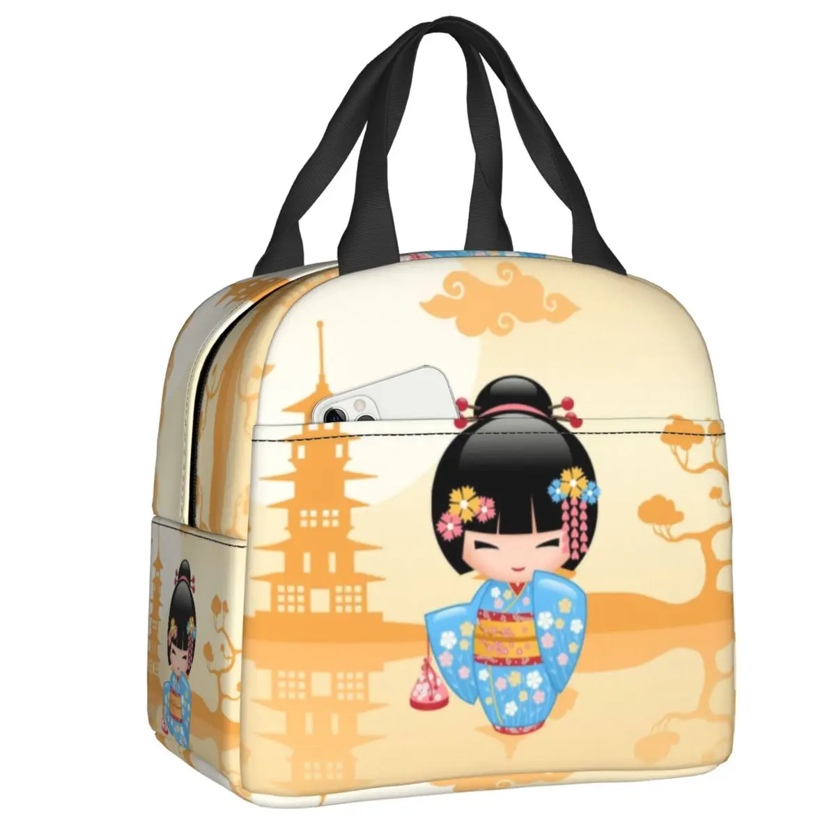 Custom Japanese Maiko Kokeshi Doll Lunch Bag Women Cooler Warm Insulated Lunch Box for Kids School Children