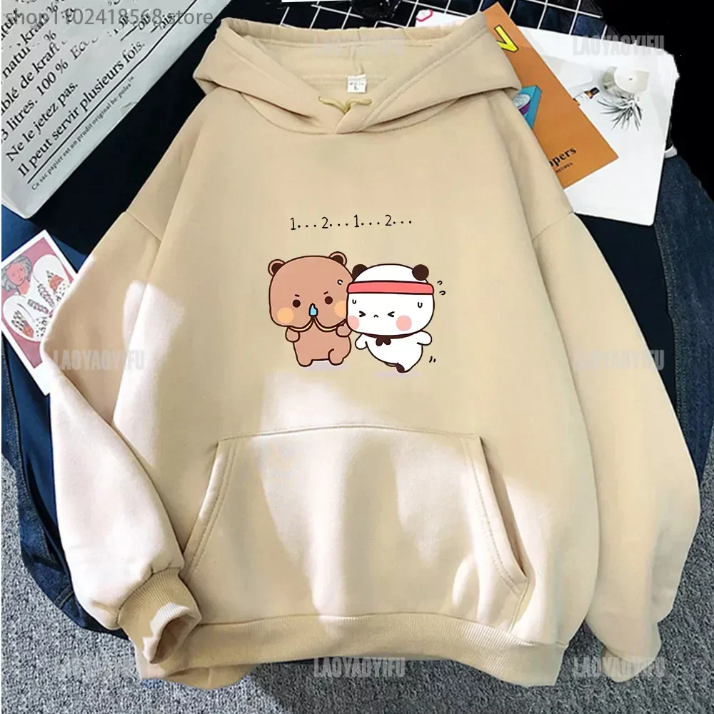 Kawaii Panda Bear Hoodie Cute Couple Bubu and Dudu Are Doing Exercise Sweatshirt Girl Top Men Women Long Sleeve Clothe Pullover