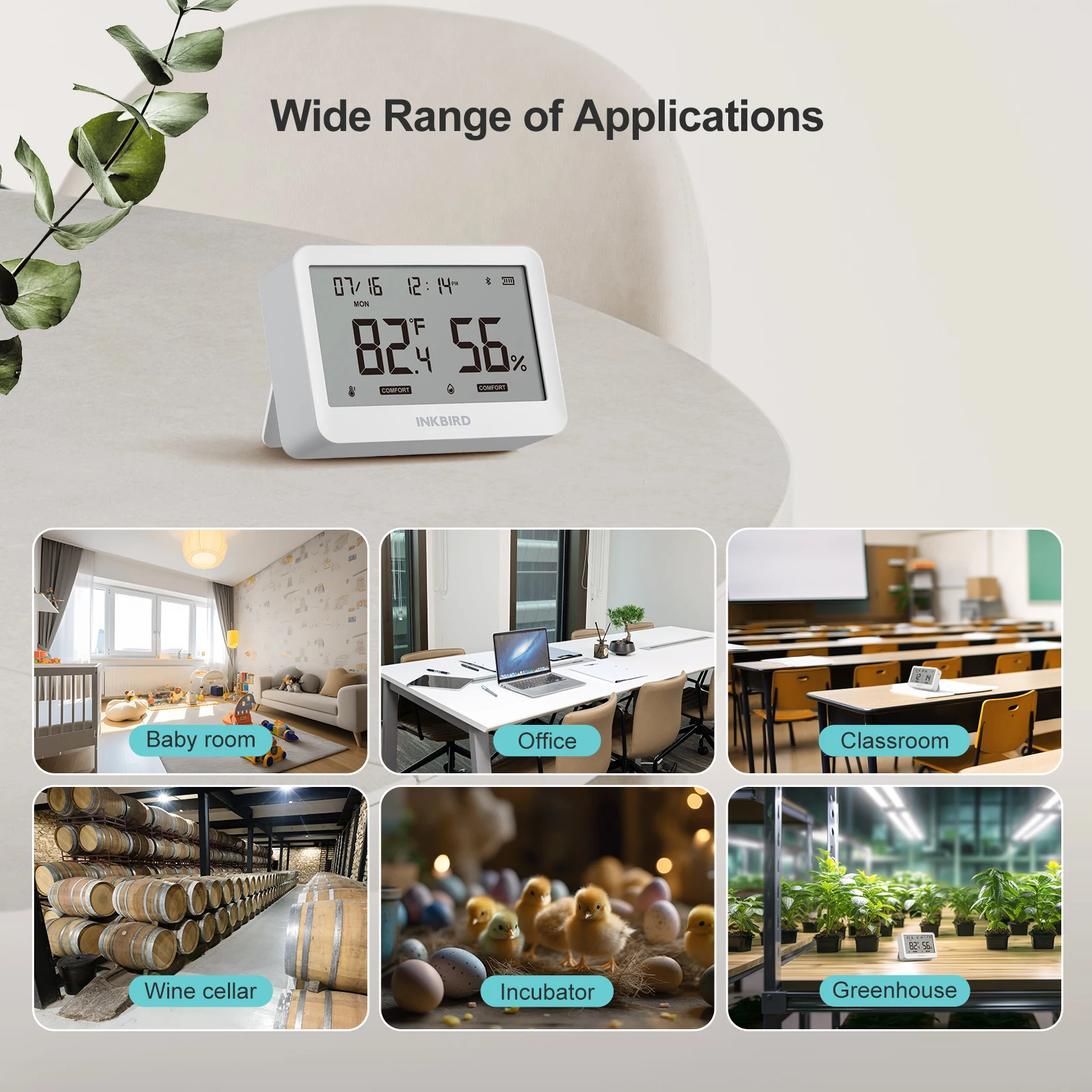 INKBIRD ITH-21-B Bluetooth Smart Thermo-Hygrometer 6-in-1 Indoor Temperature and Humidity Monitor with APP Control for Home Offi
