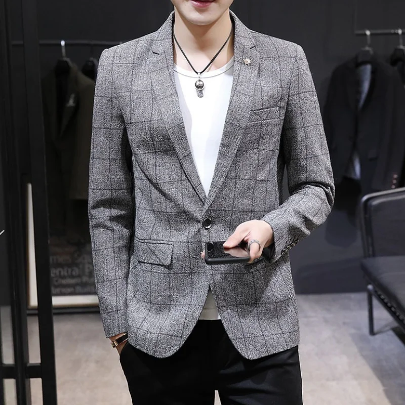 

Men Casual Suit Coat Single Button Suits Jacket Spring Slim Men Clothing costume homme 2023 Autumn Fashion Plaid Blazer MY516