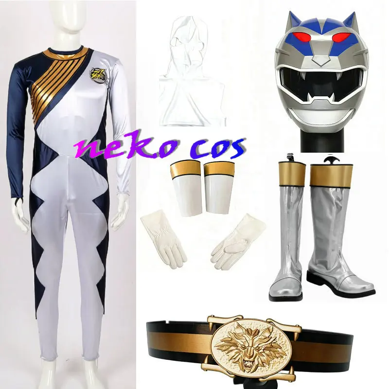 nekocos Hyakujuu Sentai Gaoranger Cosplay Costume Gao Sliver  fullset belt shoes gloves helmet prop Bodysuits