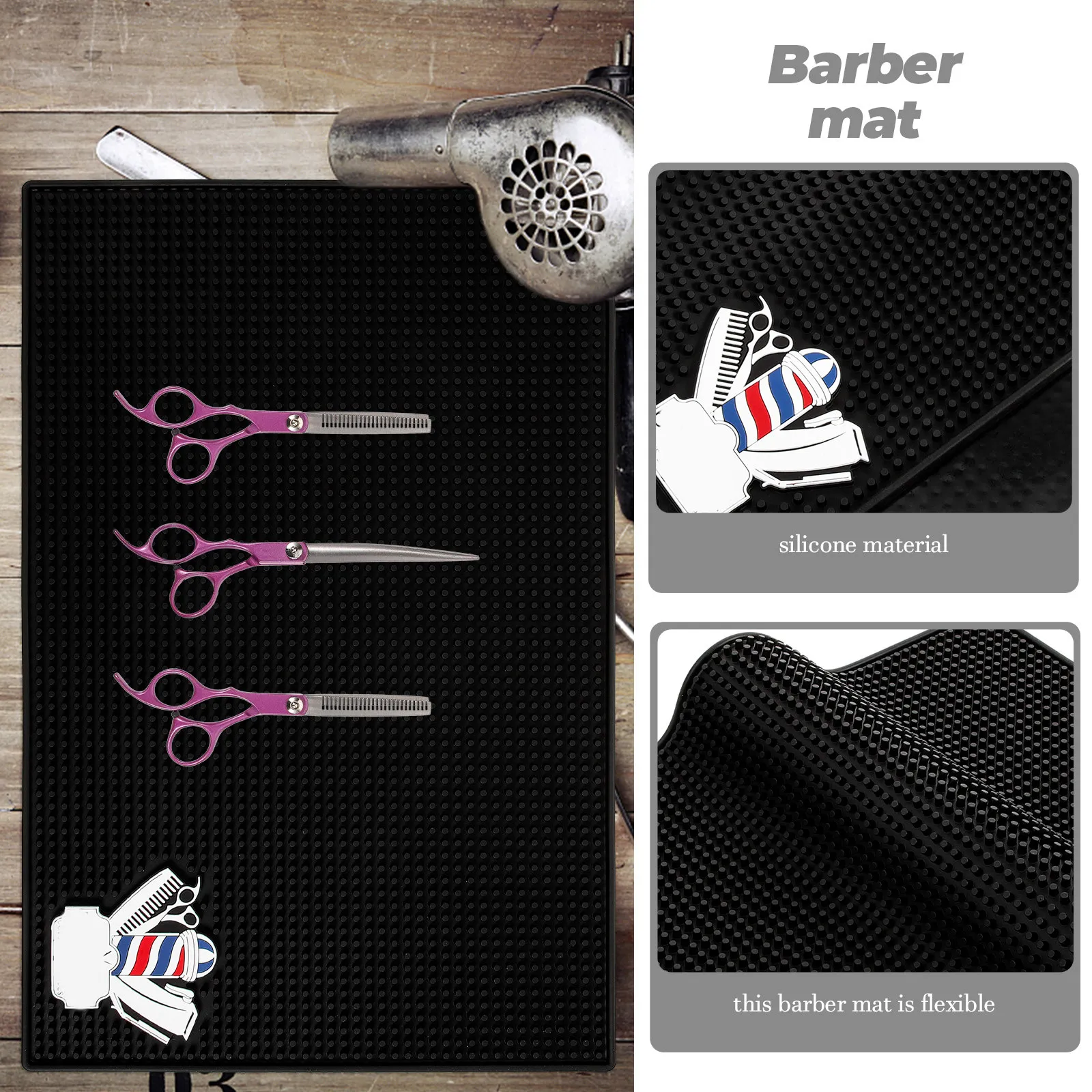 Silicone Barber Mat for Hair Salon Stylist Station Non Slip Tool Organizer Mat with Protruding Points for Clippers Combs