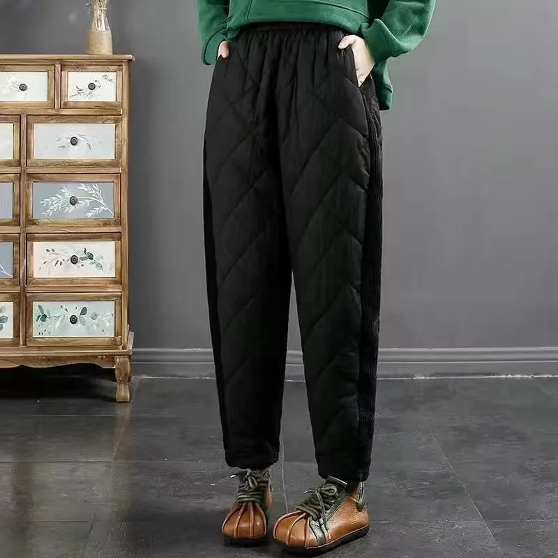 Thick Cotton Pants for Women Warm Cold Resistant Loose and Oversized Western-style Women's Elastic Waist Harun Pants