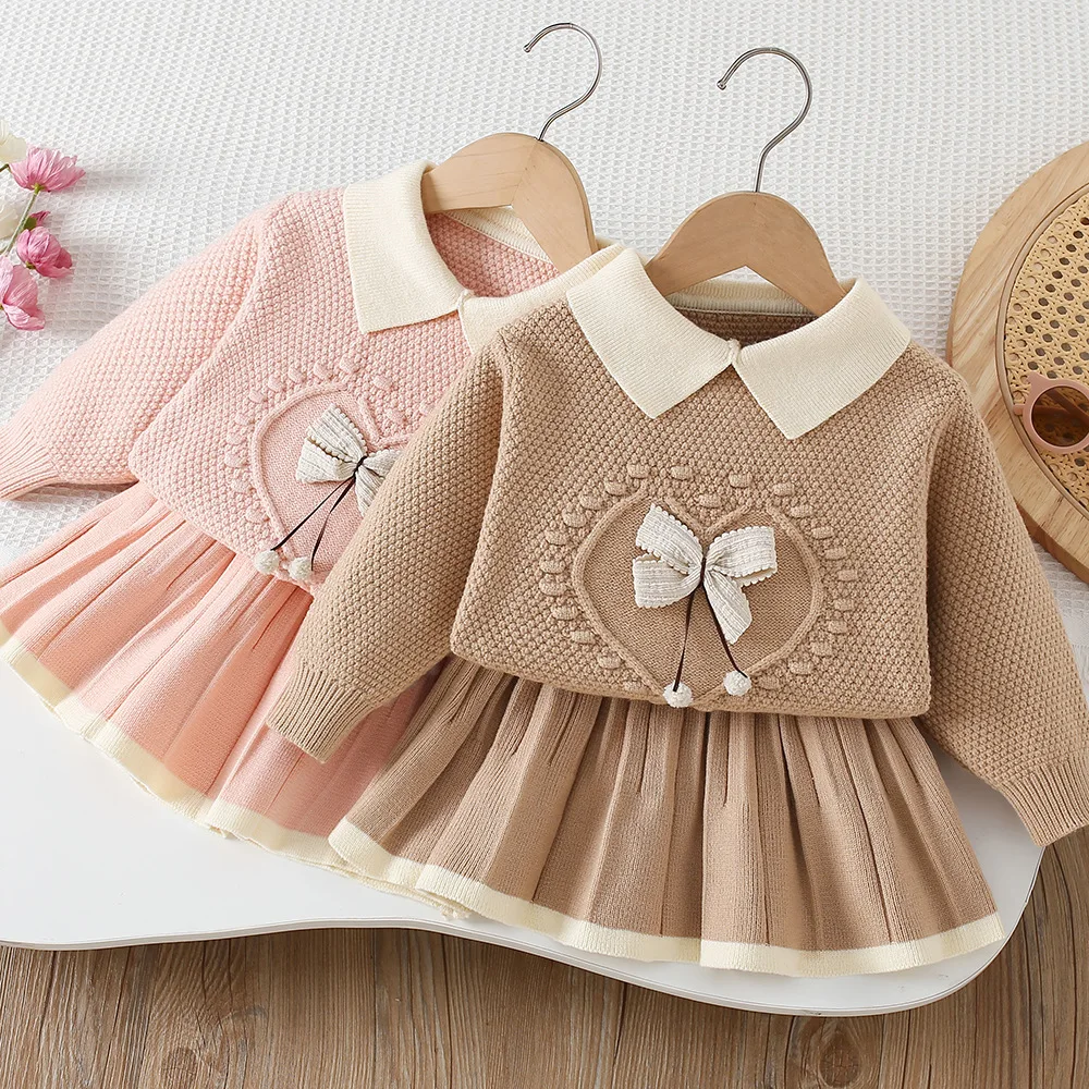 

Girls Knitted Clothes Sets Spring Autumn Children Woolen Jersey Sweaters Tops Skirts Kids Princess Dress Suit For Baby Outfits 6