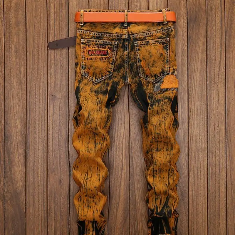 레트로 트렌디 남성 청바지 크로스보더 스트레이트 레그 찢어진 올드타임 스타일 캐주얼 롱 팬츠 노 스트레치 미드 웨이스트 기타 브랜드