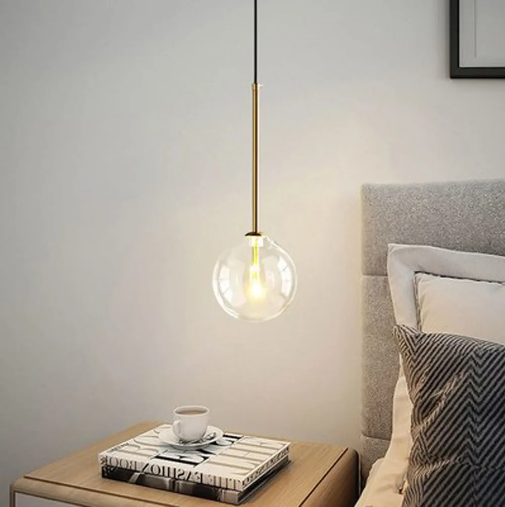 Nordic Minimalist Clear Glass Hanging Lamps Modern Glass Ball Pendant Light Black White Gold Silver Color for Living Bedroom Bar