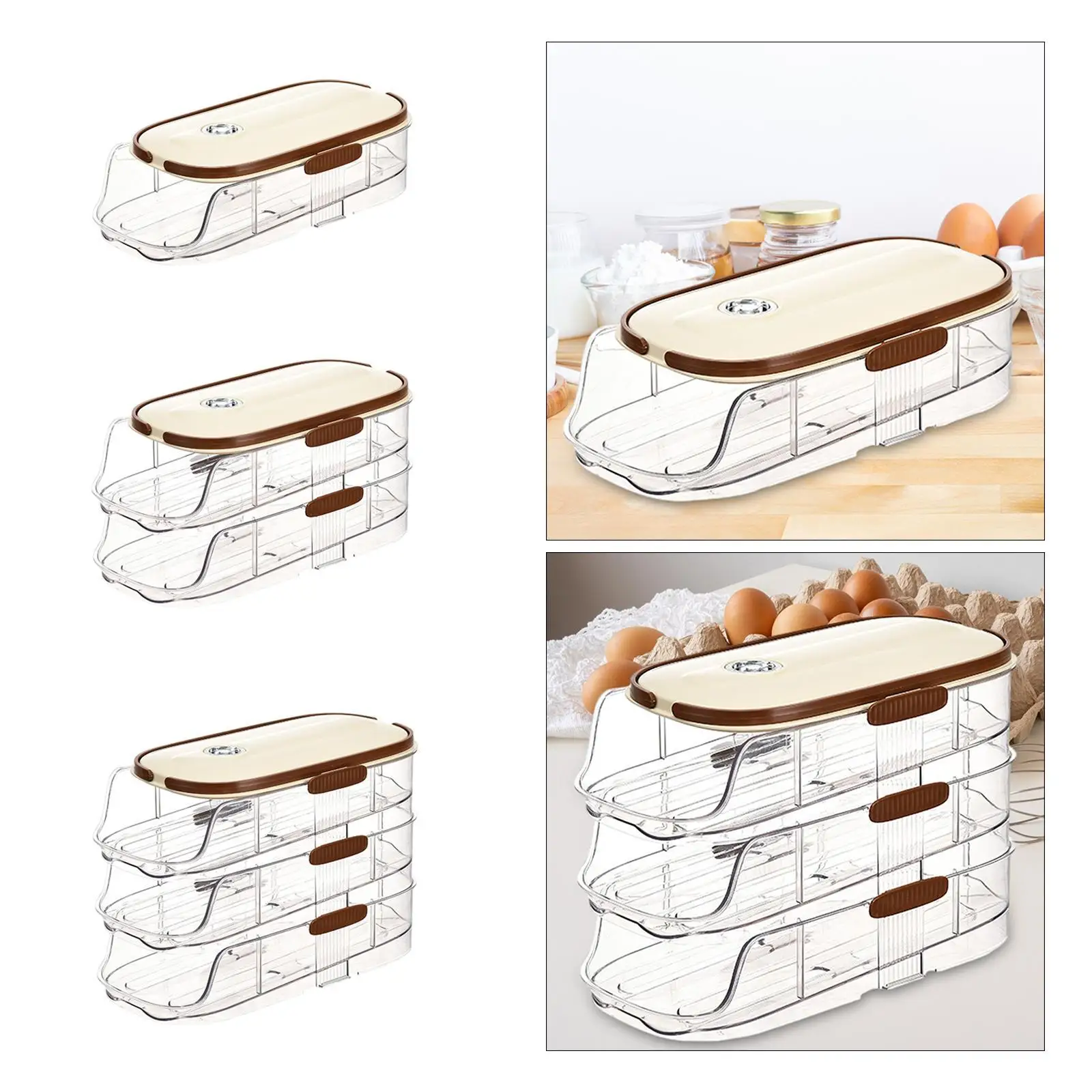 Automatic Rolling Egg Holder Space Saving Egg Organizer Tray for Fridge